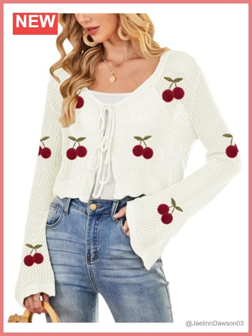 Crochet Cardigan Tie Front Bell Sleeve Open Knit Sweater